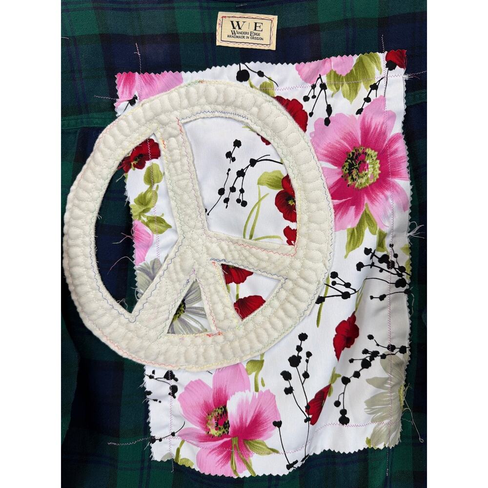 NWT OOAK Wanders Edge Handmade Embellished Flannel Shirt with Peace Sign - Picture 6 of 8